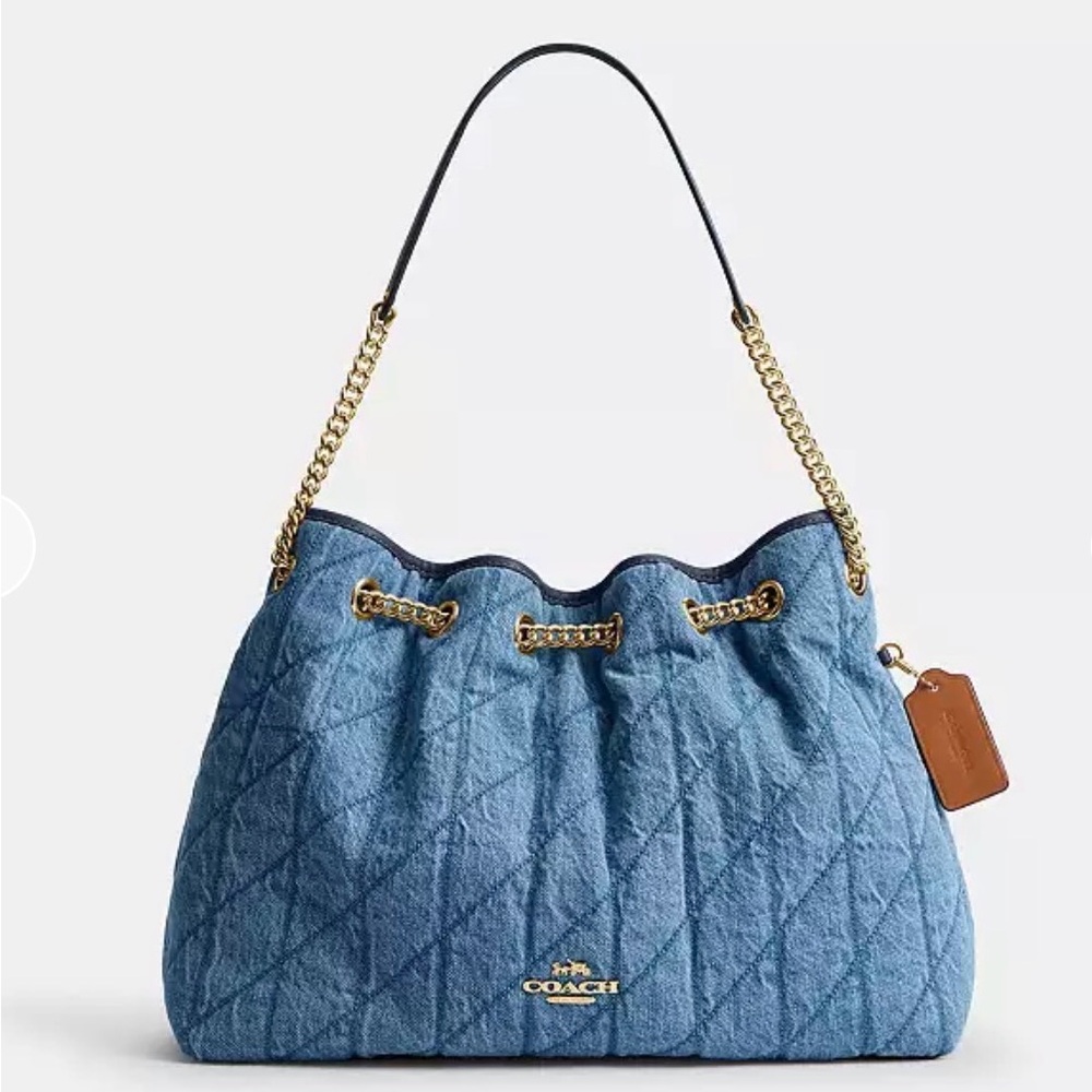 Last 1‼️Coach Evelyn Shoulder Bag Regenerative Cotton Quilting CDC02 Indigo